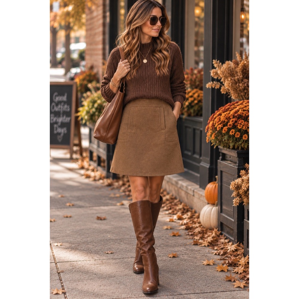 Ann Taylor LOFT Brown Wool Blend Mini Skirt Size 2 A-Line Pocketed Pocket Skirt